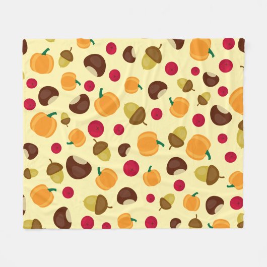 Beige Herfst Pumpkin Berries Chestnut Pattern Fleece Deken (Voorkant (Horizontaal))