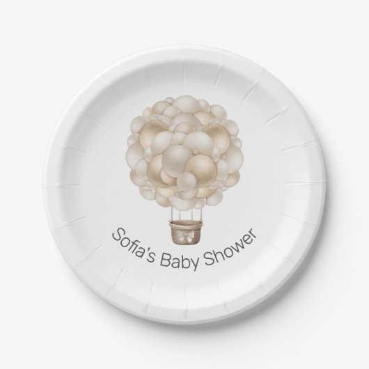 Beige Hete Luchtballon Boho Baby shower Papieren Bordje (Voorkant)