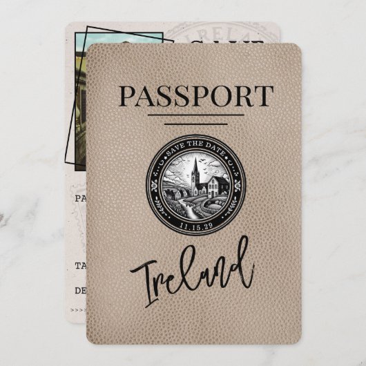 Beige Ierland Paspoort Save The Date (Voorkant / Achterkant)