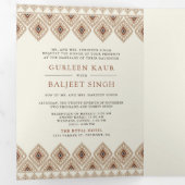 Beige Ikat Alles in een Anand Karaj Sikh bruiloft Drieluik Uitnodiging (Binnenzijde eerst)