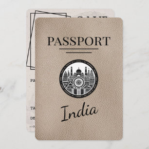 Beige India Passport Bewaar de datum Save The Date