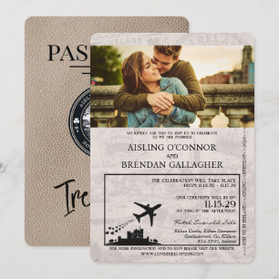 Beige Ireland Passport Wedding Invitation Kaart