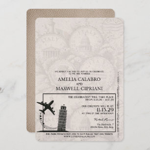 Beige Italië Paspoort bruiloft uitnodiging