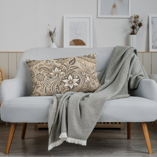 Beige Ivoor Indonesische Batik Bloemenpatroon Kussen