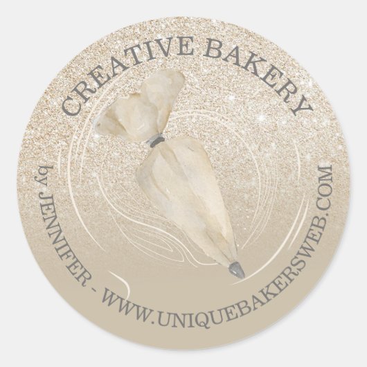 Beige Ivory Glitter Gold Sparkle Bakery Pastry Ronde Sticker (Voorkant)