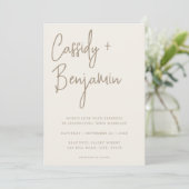 Beige Ivory Script Minimalist Modern Wedding Kaart (Staand voorkant)
