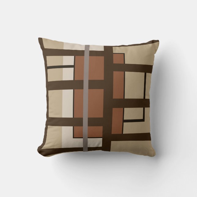 Beige Ivory Sienna & Brown Geometric Art Pattern Kussen (Voorkant)