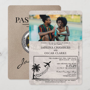 Beige Jamaica Passport Wedding Invitation Kaart