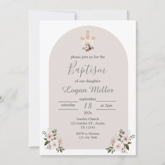 Beige jongen doop uitnodiging (Voorkant)