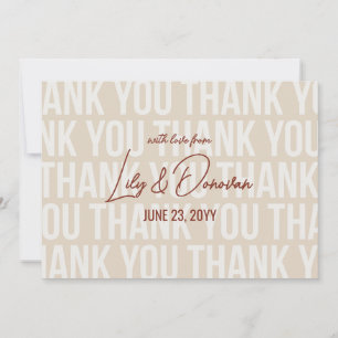 Beige & Kaneel Moderne Typografie Huwelijk Bedankkaart
