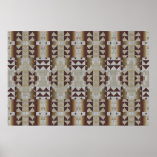 Beige Khaki Coffee Brown Ethnic Tribal Mosaic Poster