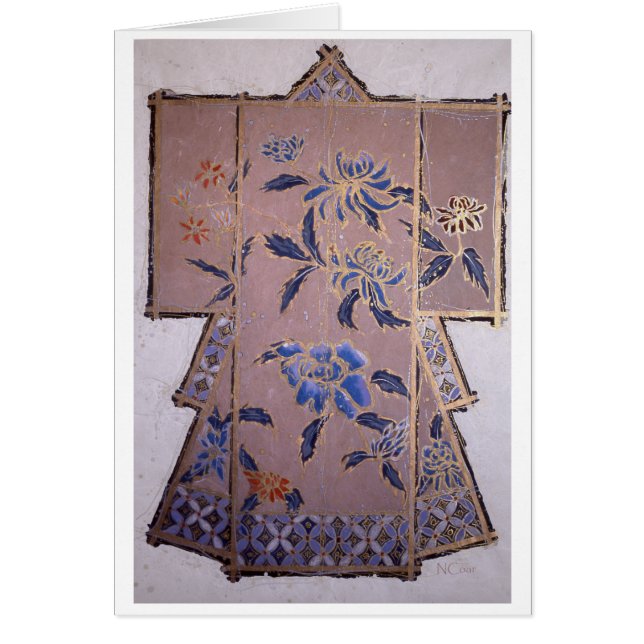 Beige Kimono met blauwe bloemen (Voorkant)