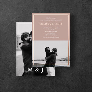 Beige klassieke kalligrafie foto bruiloft folie uitnodiging