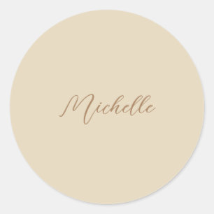 Beige klassieke professionele handgeschreven naam ronde sticker