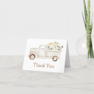 Beige Kleine Pompoen Truck Baby shower Foto Bedankkaart