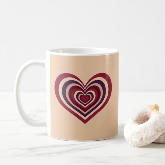 Beige koffie Mok met retro rood hart (Met donut)