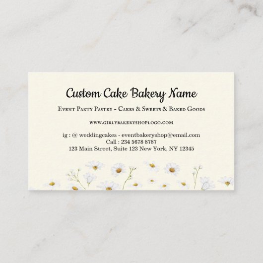 Beige kookwhisky in Daisy Flower Pastry Chef Visitekaartje (Achterkant)