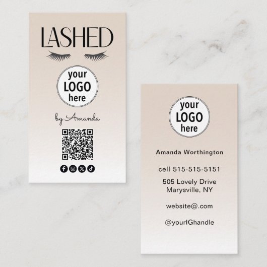 Beige Lashed Eyelashes Minimalist QR Code Social Visitekaartje (Voorkant / Achterkant)