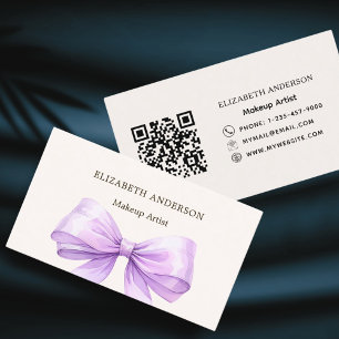 Beige lavendel paarse strik elegante qr code visitekaartje