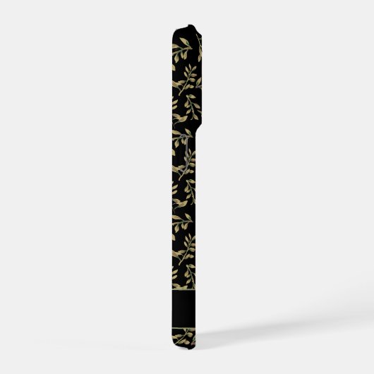 Beige Leaf Pattern op Black Background Custom iPhone Hoesje (Rechterkant)