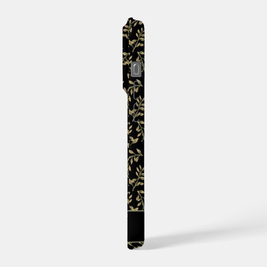 Beige Leaf Pattern op Black Background Custom iPhone Hoesje (Linkerkant)