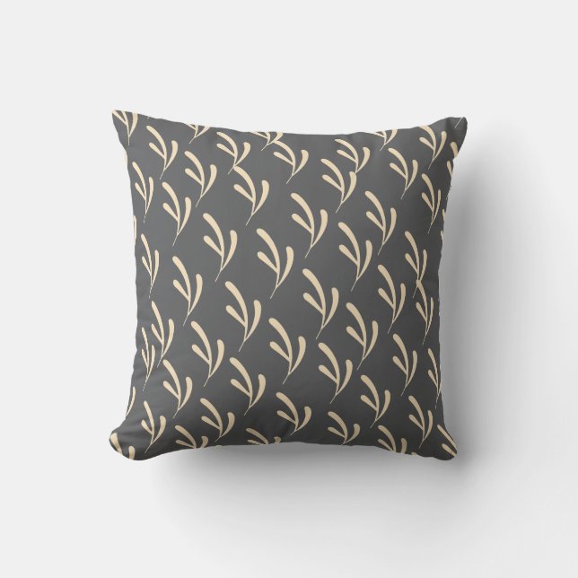 Beige Leaf Repeat Grey Kussen (Voorkant)