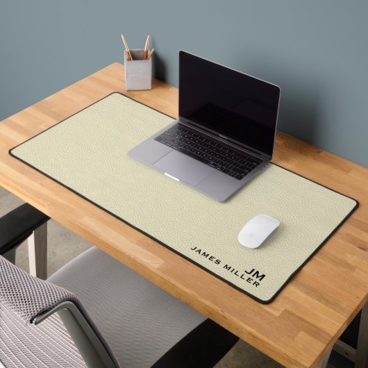 Beige lederen textuur aangepaste monogram naam bureaumat (Kantoor 2)