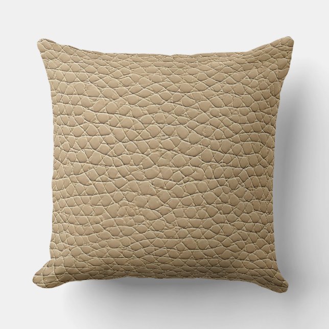 Beige leereffect patroon kussen (Voorkant)