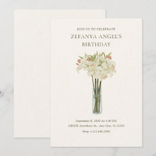 Beige leliebloem in vaas minimalistische verjaarda kaart