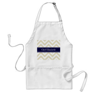 Beige Lg Chevron Navy Blue Name Monogram Standaard Schort