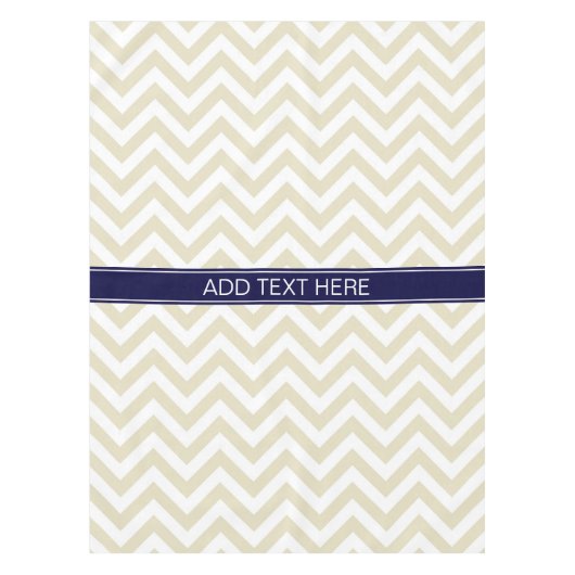 Beige Lg Chevron Navy Blue Name Monogram Tafelkleed (Voorkant)