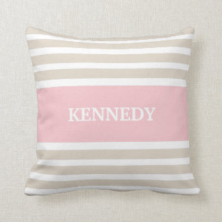 Beige Light Roze Stripes Monogram Kussen