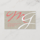 Beige Linen Coral Monogram Modern Visitekaartje (Achterkant)