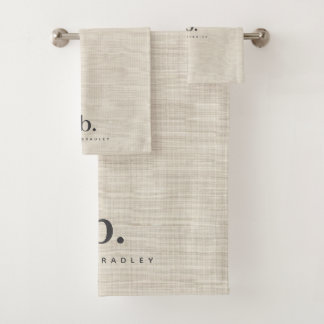 Beige Linen Creme Texture Simple Elegant Monogram