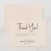 Beige linen Eenvoudig script Welkom Hartelijk dank Bedankkaart (Voorkant / Achterkant)