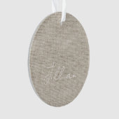 Beige Linen Fabric Witte NAAM Timeless Keepomwille Ornament (voorkant)