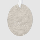 Beige Linen Fabric Witte NAAM Timeless Keepomwille Ornament (voorkant)