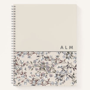 Beige Linen Floral   Monogram Initiaal Notitieboek