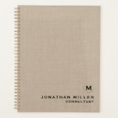 Beige Linen Gold Monogram Benoeming Book Planner (Voorkant)