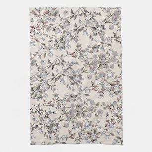 Beige Linen Gray Elegant Dainty Floral Pattern Theedoek