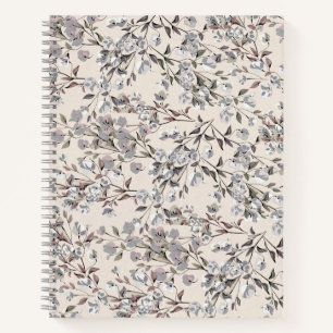 Beige Linen Gray Elegant Floral Pattern Notitieboek