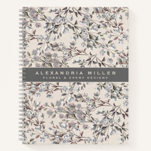 Beige Linen Gray Elegant Floral Pattern Notitieboek