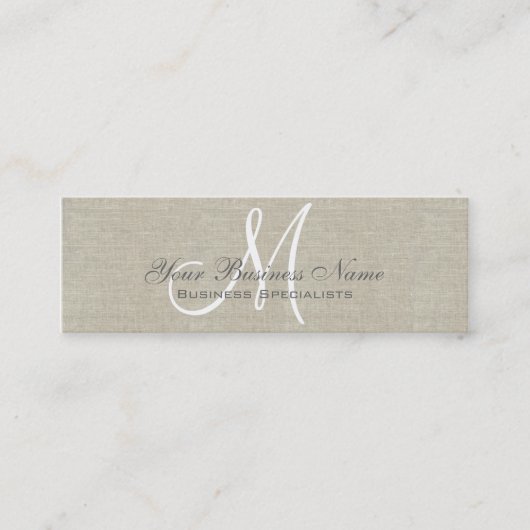 Beige Linen Gray Simple Plain Monogram Mini Visitekaartje (Voorkant)
