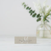 Beige Linen Gray Simple Plain Monogram Mini Visitekaartje (Staand voorkant)