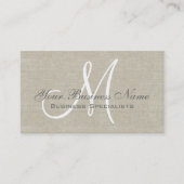 Beige Linen Gray Simple Plain Monogram Visitekaartje (Voorkant)