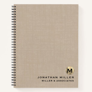 Beige Linen Luxury Gold Initiaal Logo Notitieboek