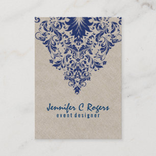 Beige Linen Royal Blue Floral Event Designer Visitekaartje