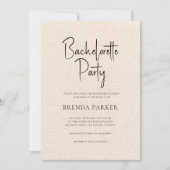 Beige Linen Simple Black Script Bachelorette Party Kaart (Voorkant)