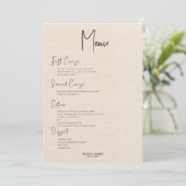 Beige linen Simple Black Script Wedding Menu Kaart (Staand voorkant)