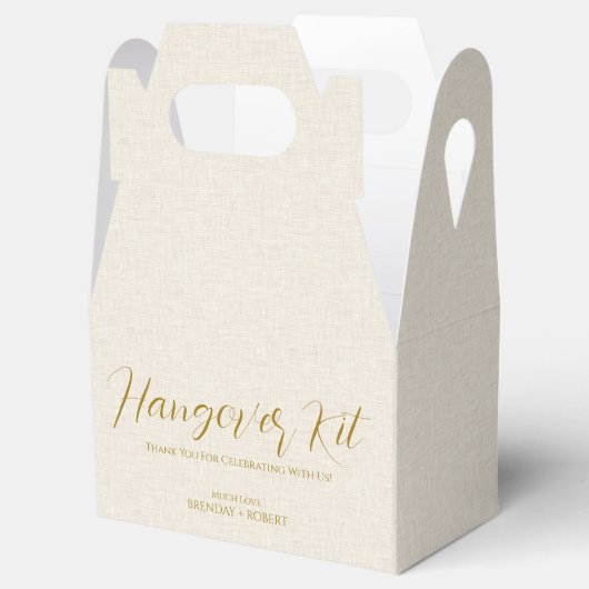 Beige linen Simple Script Hangover Recovery Kit Bedankdoosjes (Geopend)